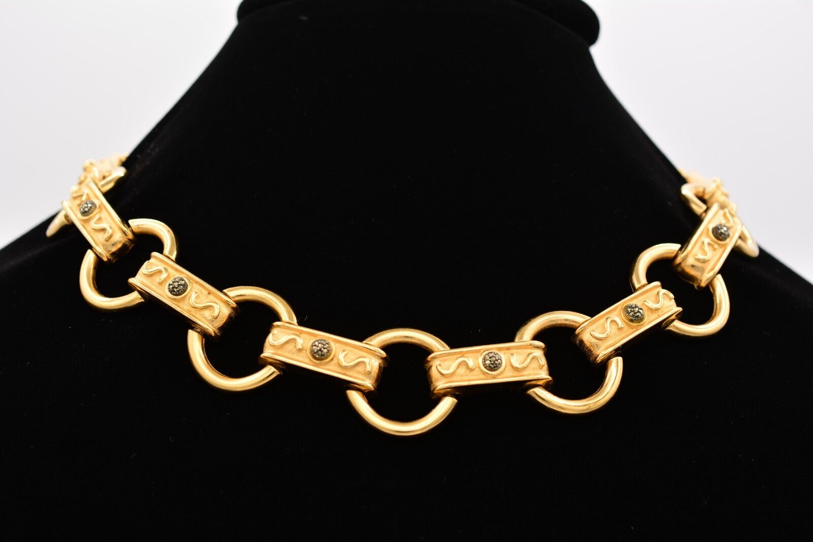 1970s Judith Jack Vintage Collar Necklace Brushed Gold Chunky Heavy Signed Bin3b
